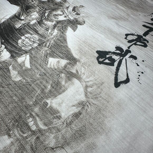 Japanese Novelty T-Shirt Gold Oda Clan Crest, Samarai on Horse Back White Sz L - Picture 3 of 11